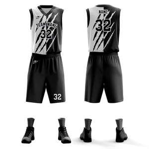 Maillot de basket-ball personnalisé, nouveau style, noir et rouge, séchage rapide, maille, ensemble complet, uniformes de basket-ball par sublimation - Product Image 2