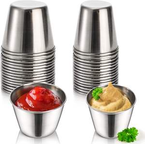 Article de vaisselle de qualité supérieure Tasse à sauce en acier inoxydable Mini bols d'assaisonnement ronds Conteneurs Plat à sauce Tasses à condiments - Product Image 1