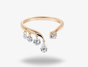Women's 18K Yellow Gold Pear And Round Cut Open Ended <b>Crown</b> Filled Lab Grown Diamonds IGI Certified Classic Engagement <b>Ring</b> - Product Image 1