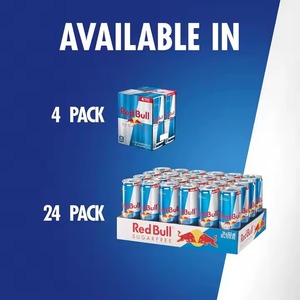 Red Bull sans sucre 12 FlOz 24 boîtes en vrac 6 paquets de 4 boissons énergisantes caféine ginseng principalement à base d'eau certifié halal - Product Image 5