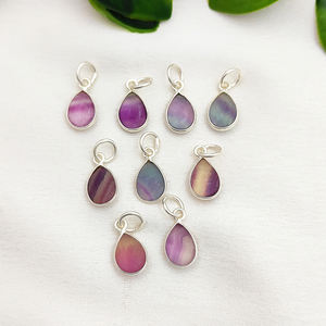 Colgante de abalorio de piedras preciosas de pera de fluorita múltiple en plata de ley 925 | Colgante de juego de bisel redondo y lágrima - Product Image 1