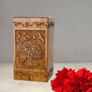 Handmade Wood Cremation <b>Urn</b> Tree of Life Birds Carving Natural Finish Adult Memorial Ashes Box Custom Wholesale OEM - Product Image 4