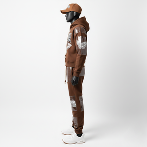 Conjunto Deportivo de Moda, Estilo Vintage, Sudadera con Capucha y Pantalones Deportivos, Estampado, Acampanados, Transpirables, con Parches de PVC - Product Image 5