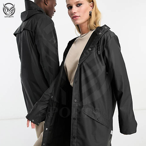 Chaqueta de lluvia Unisex impermeable con cremallera larga con capucha y cuello levantado de invierno OEM Color y diseño personalizados - Product Image 6