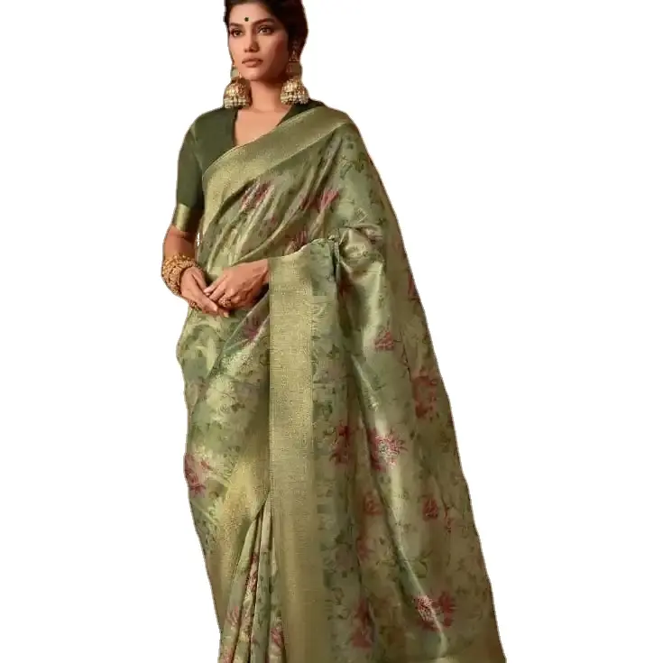 Ultima fodera in puro cotone Zari di design con stampa floreale sari fantasia