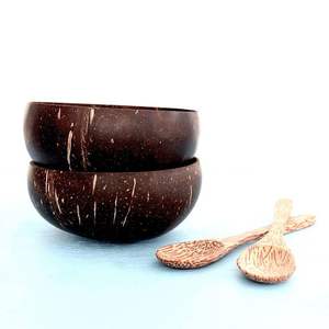 Juego de cuencos de coco ecológicos veganos, cuchara de madera pulida, ensaladera de frutas naturales hechas a mano para bodas, otras ocasiones - Product Image 1
