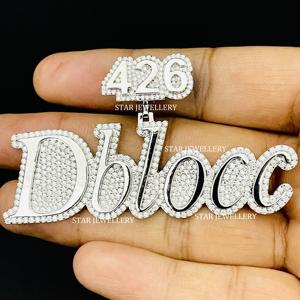Colgante de Letra Unisex Personalizado de Oro 10K Chapado en Rodio con Diamantes Cultivados en Laboratorio, Corte Brillante Redondo, Estilo Hip Hop - Product Image 4