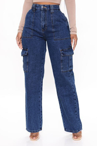 Pantalon Cargo Jeans Ample Décontracté Délavé Coupe Droite Personnalisé OEM pour Femmes, Jeans Femme Street Style Boyfriend - Product Image 5
