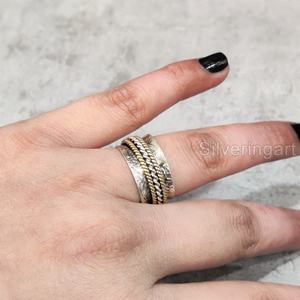 Bague Spirituelle en Argent Sterling 925 pour Femme Bague de Pouce Yoga Bijoux Faits à la Main Fête Anxiété Bague Spinner pour Homme - Product Image 2