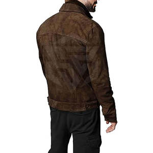 2025 Men's Custom Color <b>Suede</b> Leather Winter <b>Jacket</b> 100% Cow Skin Stand Collar Front Logo Breathable Windproof Eco-Friendly High - Product Image 3