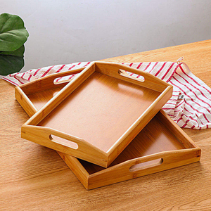 Plateau de service avec poignées, plateau de petit-déjeuner en bambou, plateaux en bois, plat de service décoratif pour manger - Product Image 2