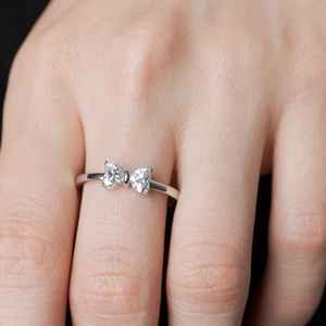 Buy 925 Sterling Silver Bow Tie <b>Ring</b> with Double Heart Diamond Trendy Wedding Engagement Party Jewelry or Gift <b>Fashion</b> <b>Rings</b> - Product Image 2