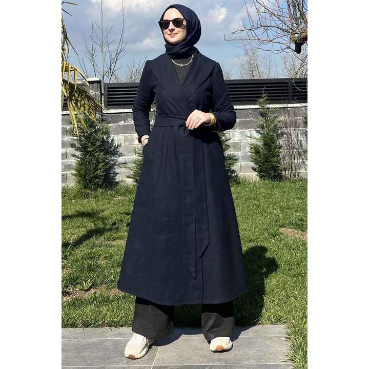 Selin Navy Blue Cashmere Coat