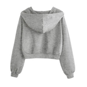 Venta al por mayor logotipo personalizado mujer algodón recortado Sudadera con capucha diseño de lujo corto invierno Crop Top Sudadera con capucha bolsillo delantero logotipo trasero posición - Product Image 6