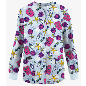 เสื้อสครับพิมพ์ลายสำหรับผู้หญิง ชุดยูนิฟอร์มพยาบาลโรงพยาบาล เสื้อสครับทางการแพทย์ แขนยาว ผ้าฝ้าย 100% ชุดยูนิฟอร์มพยาบาลสำหรับผู้หญิง - Product Image 4