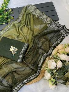 Moda India elegante diseñador de Bollywood multicolor trabajo a mano impreso silkCrush Sari último Sari para Chic étnico desgaste de fiesta - Product Image 4