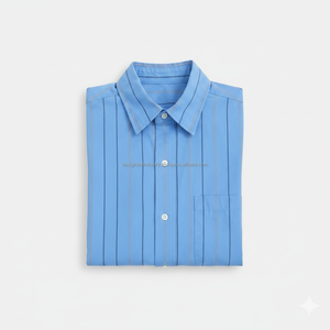 Camisas a Rayas de Alta Calidad para Hombre, Manga Larga, Casual, con Botones, de Algodón, Logotipo Personalizado, Transpirable, Rayas Verticales Azules - Product Image 5