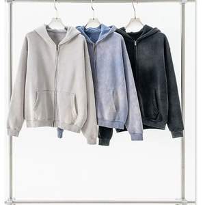 Estilo de tendencia Precio al por mayor Apliques desgastados Parche bordado Zip up Sun Faded Sudadera con capucha unisex - Product Image 6