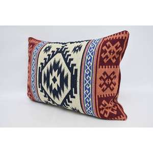 Navy Blue 20x28 Inch Wool <b>Pillow</b> Traditional Geometric Pattern Woven Embroidered Printed <b>Waterproof</b> Vintage Christmas Style - Product Image 4