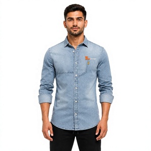 Camisas de mezclilla para hombre al por mayor, camisas casuales personalizadas con botones, camisas de trabajo de mezclilla de algodón de manga larga, fabricante de camisas de moda. - Product Image 1