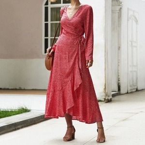 Robe décontractée sexy à manches courtes et col en V, imprimé floral bohème, écologique, respirante, longueur cheville, grande taille (XL) - Product Image 2