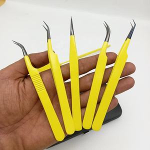 Punta negra con juego de pinzas recubiertas de amarillo, venta al por mayor, pinzas de extensión de pestañas sólidas de acero inoxidable de alta calidad, sostenibles - Product Image 5