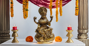 Modern Style Brass Lakshmi Statue Showpiece Gold Finish Sitting on Lotus Base for Pooja and Decor for Wedding and Diwali - Product Image 6