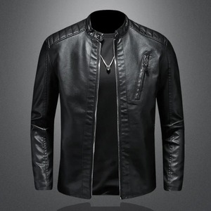 Suede <b>Long</b> Sleeve Single Breasted <b>Men</b> Genuine Cow Skin Mandarin Collar Canvas Motorcycle <b>Jacket</b> - Product Image 2
