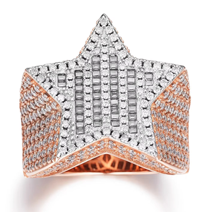 แหวนเพชรโมอิสซาไนต์ทรงบาแกตต์และทรงกลม ระดับ VVS ประดับบนตัวเรือนชุบโรเดียมและทอง 14K สำหรับงานปาร์ตี้สไตล์ฮิปฮอป - Product Image 1