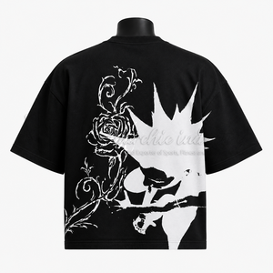 Camiseta Gráfica Negra y Blanca Extra Grande Personalizada, Algodón Grueso, Ropa Urbana, Fabricante de Ropa de Marca Privada OEM ODM - Product Image 2