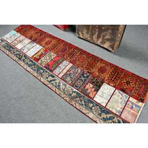 2.5x8.1 ft Vintage Rug, Turkish <b>Runner</b> Rug, <b>Red</b> Blue Floral Wool Rug - Product Image 4