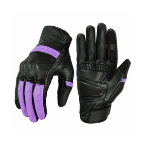 ถุงมือขี่มอเตอร์ไซค์หนังแท้สำหรับผู้หญิง แบบเจาะรู สีดำม่วง - Product Image 1