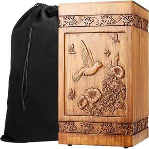 Urna de cremación de madera para cenizas de madera humana, caja decorativa, urnas funerarias para adultos, hombres y mujeres con bolsa de satén, entierro de la India - Product Image 6