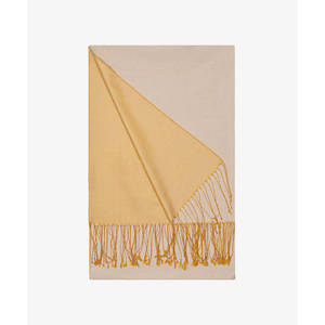 Châle rectangulaire beige en soie double face à franges - Product Image 1