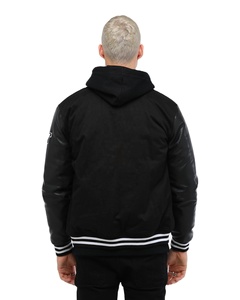 Chaqueta universitaria personalizada para hombre, chaqueta negra con parche de chenilla y letra C, chaquetas de béisbol de lana elástica informales de alta calidad, chaquetas OEM al por mayor - Product Image 4