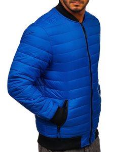 Chaqueta de bombardero azul ligera de primera calidad para cada temporada Casual estilo suelto cuello alto cierre de cremallera Puff tinte de impresión - Product Image 3