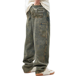 Pantalones vaqueros rectos para hombre de alta calidad, tela recubierta, talla grande, estilo callejero - Product Image 3