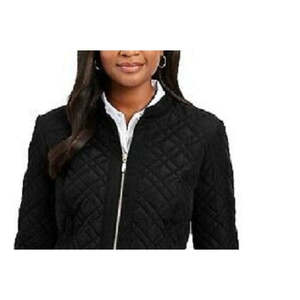 Giacca trapuntata nera da donna Charter Club con collo alla coreana, oversize, stile boho, con cappuccio, corta, taglia L, per l'autunno - Product Image 2