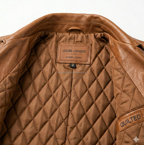 Chaqueta de Cuero Genuino de Piel de Oveja Color Bronceado, Cuello Alto, Impermeable, Transpirable, Estilo Motero, Hecha en Pakistán - Product Image 2