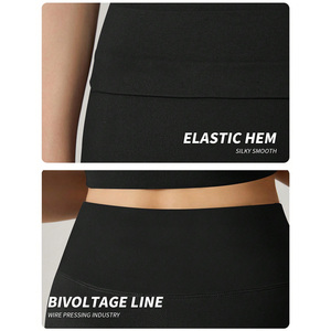 Ensemble d'entraînement pour femmes OEM personnalisé tissu côtelé respirant t-shirt leggings séchage rapide tenue athlétique bouton de dentelle pour le sport yoga - Product Image 6