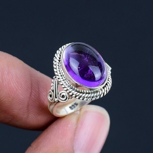 Bague en argent sterling 925 avec pierre précieuse améthyste plaquée rhodium, style bohème fait à la main, cadeau de mariage et de fête pour femmes - Product Image 4