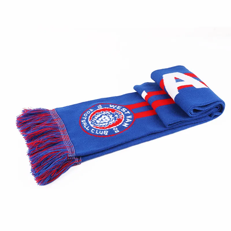 Logotipo personalizado World Soccer Cup Football Baseball Team Clubs Scarf Duplo lado fã malha lembrança cachecol Jacquard Scarf