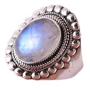 Rainbow Moonstone Statement Ring 925 Sterling Silver Handmade Boho June Birthstone Jewelry Rhodium Perfect Gift for Her Birthday - Product Image 1