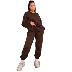 Meilleur ensemble de survêtement pour femme en molleton à col montant et pantalon de jogging à revers, respirant, streetwear, uni, pour l'hiver - Product Image 1