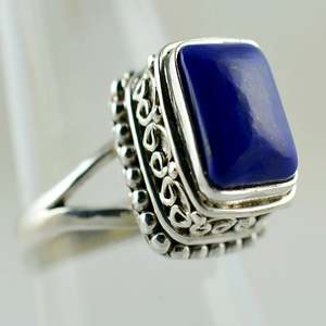 Handmade 925 Sterling <b>Silver</b> <b>Statement</b> <b>Ring</b> Lapis Lazuli Natural Blue Cushion-shaped Gemstone Boho Geometric September - Product Image 2