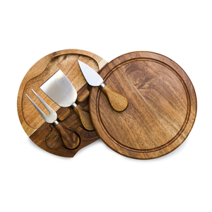 Ensemble de planches à fromage rondes en bois en gros, design pivotant à 2 niveaux, plateau de charcuterie, planche à découper en bois professionnelle - Product Image 1