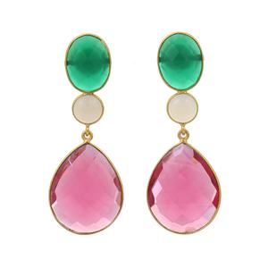 Top Hydro Tourmaline Calcédoine grise naturelle et pierre précieuse d'onyx vert Boucles d'oreilles en argent sterling 925 - Product Image 5