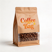 Sacs d'emballage en aluminium pour grains de café, sur mesure, avec fermeture éclair et fenêtre transparente, fond plat, vente en gros directe usine