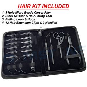 Kit d'outils professionnels en acier inoxydable pour extensions de cheveux avec pinces à micro-perles à 3 trous, aiguilles, crochets et ciseaux pour usage en salon - Product Image 2