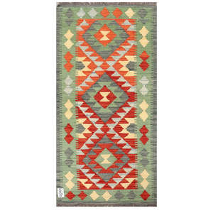 Alfombra Kilim de Maimana, Afganistán, 132 x 65 cm, Decoración de Pared - Product Image 1